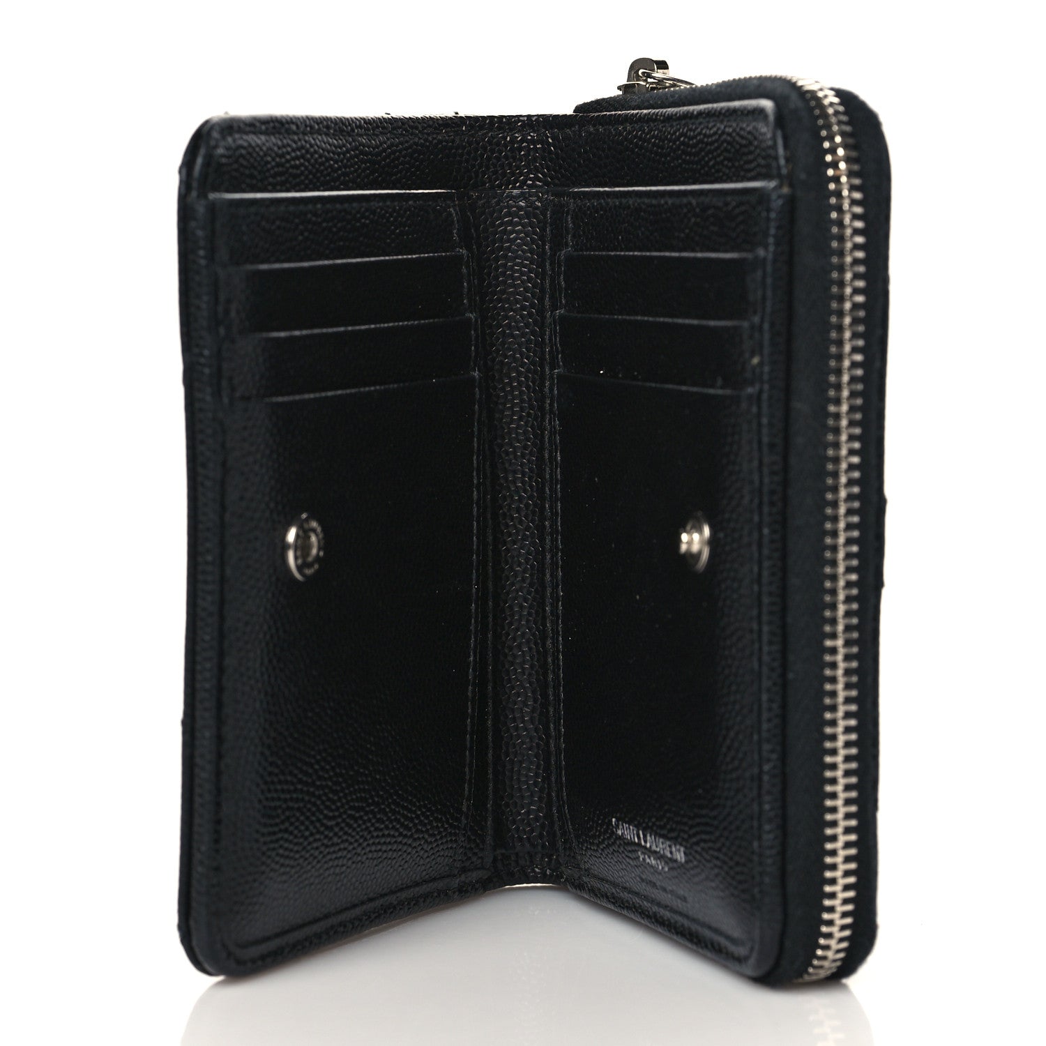 Saint Laurent Grain De Poudre Matelasse Chevron Monogram Compact Zip Around Wallet Black 5 of 9