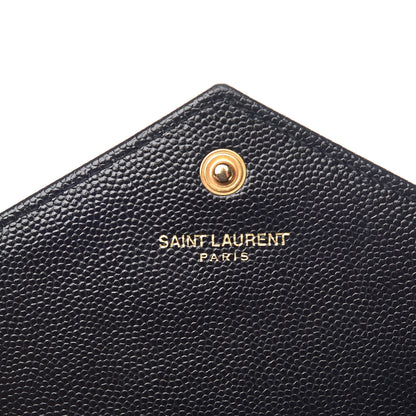 Saint Laurent Grain De Poudre Matelasse Chevron Monogram Envelope Chain Wallet Black 7 of 10