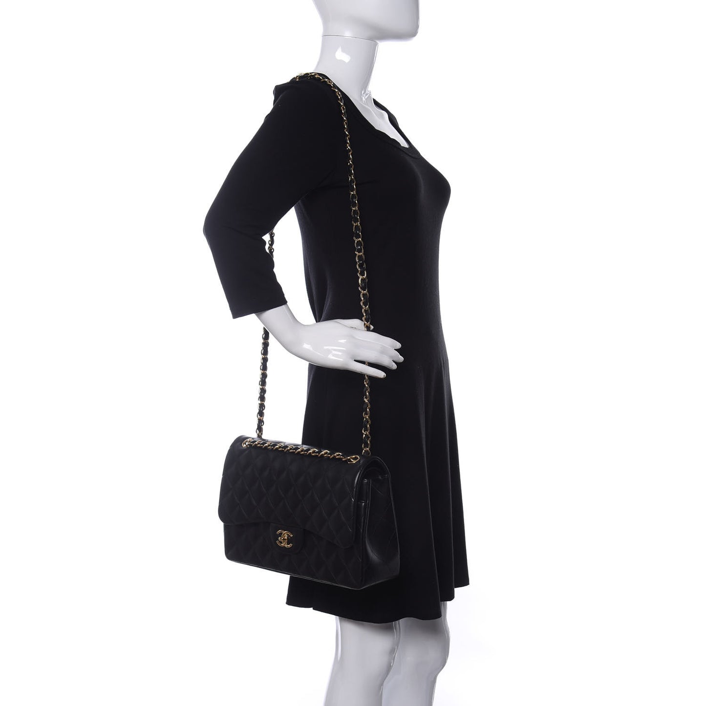 Lambskin Quilted Jumbo Double Flap Black