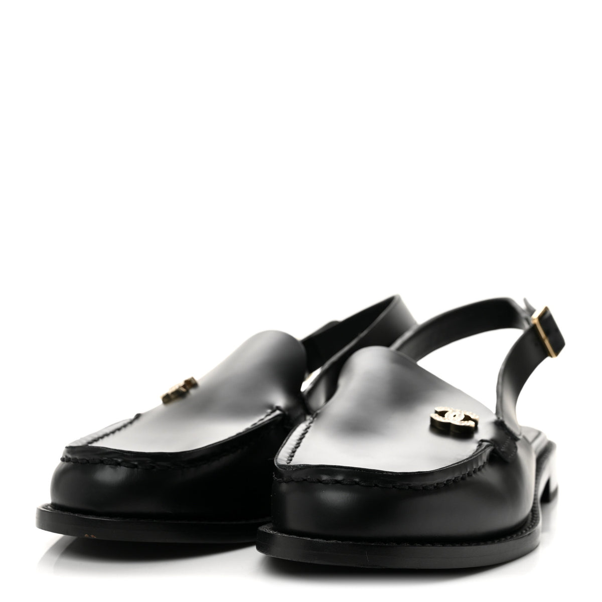 Chanel Calfskin Crystal Slingback Loafers 38 Black 4 of 9
