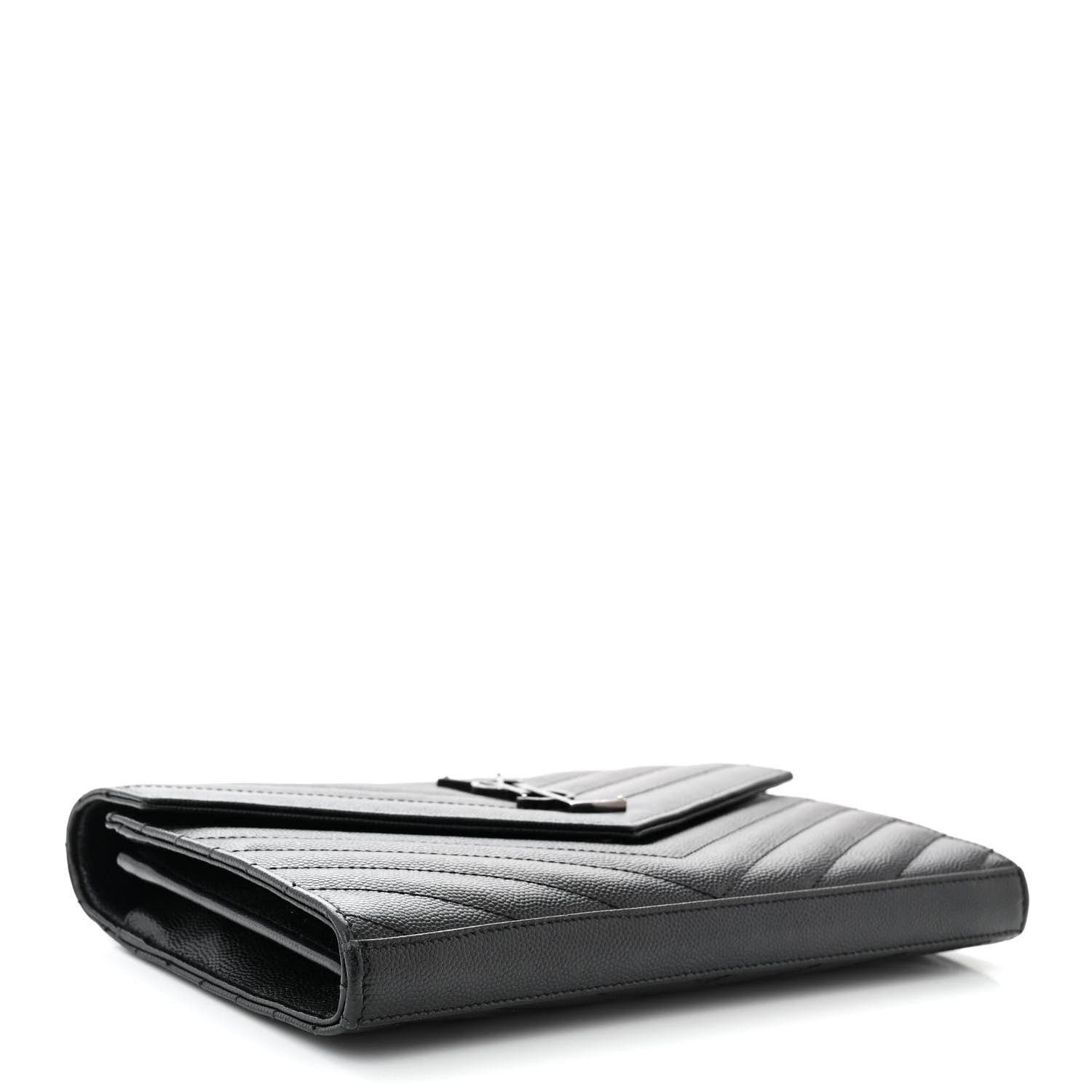 Saint Laurent Grain De Poudre Matelasse Chevron Monogram Monochrome Chain Wallet Black 4 of 12