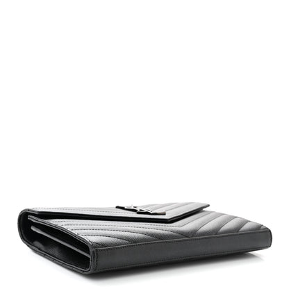 Saint Laurent Grain De Poudre Matelasse Chevron Monogram Monochrome Chain Wallet Black 4 of 12