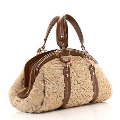 Christian Dior Astrakhan Calfskin Enamel Flower Medium Frame Satchel Beige 3 of 10