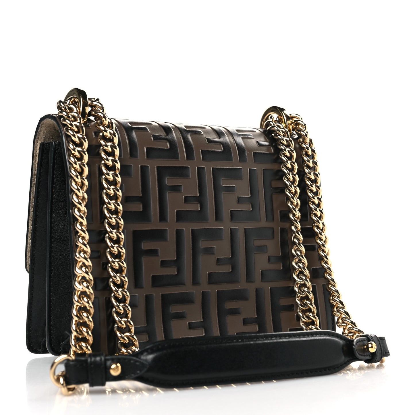 Vitello Liberty Bi-Color FF 1974 Embossed Small Kan U Shoulder Bag Maya Black