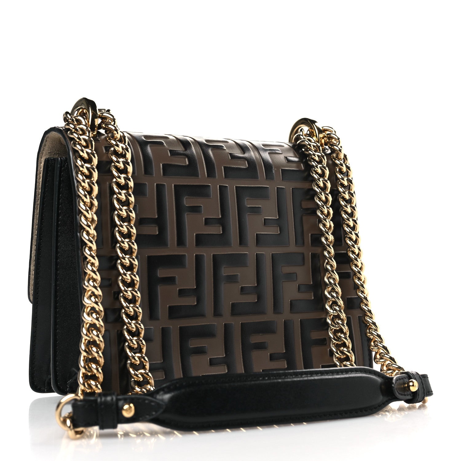 Fendi Vitello Liberty Bi-Color FF 1974 Embossed Small Kan U Shoulder Bag Maya Black 3 of 9