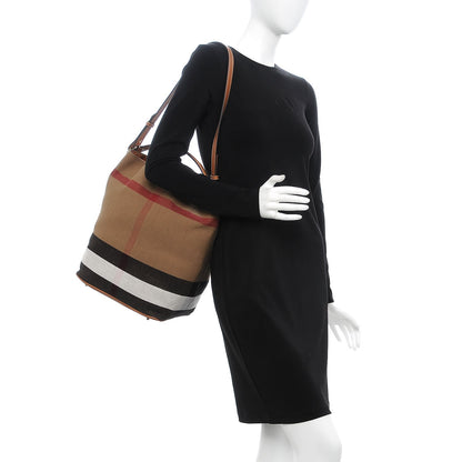 Burberry Canvas Mega Check Medium Ashby Hobo Saddle Brown 2 of 7