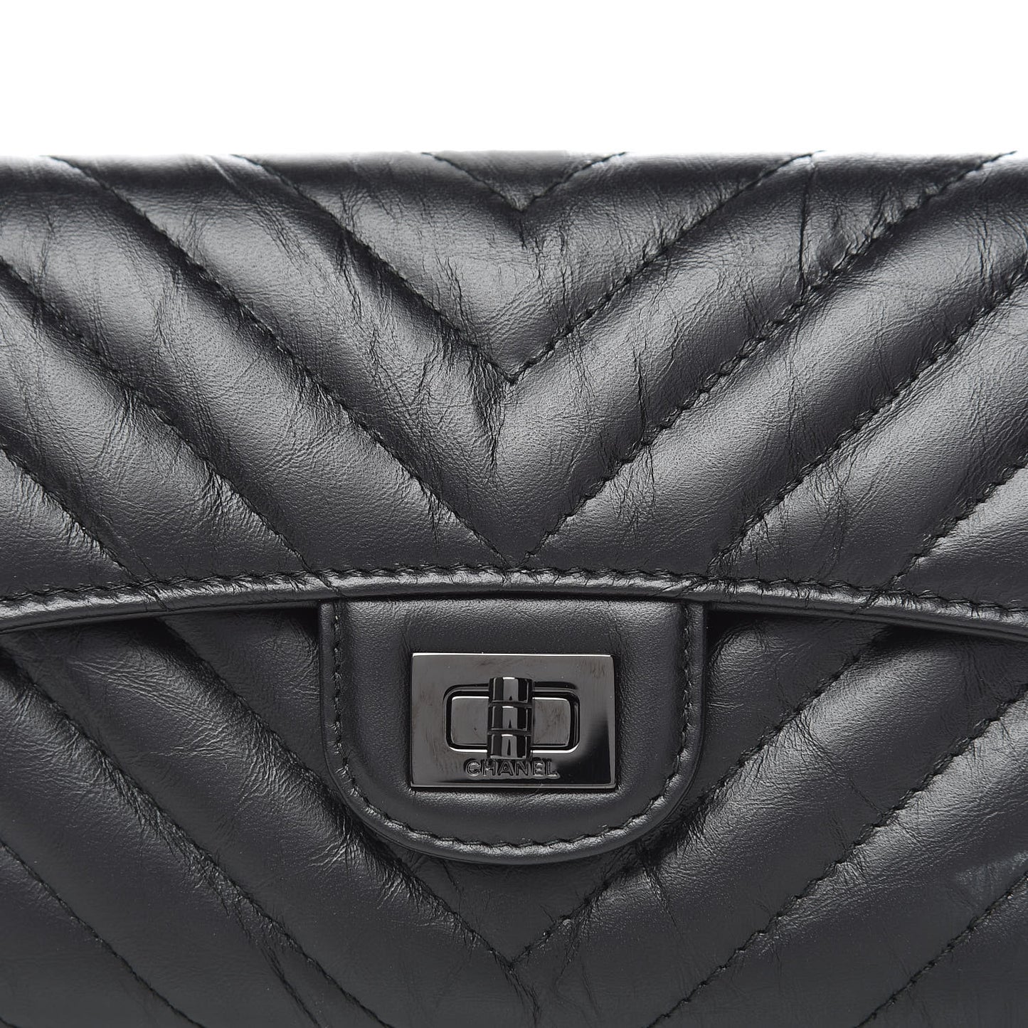 Aged Calfskin Chevron Quilted Reissue Medium Flap Wallet So Black