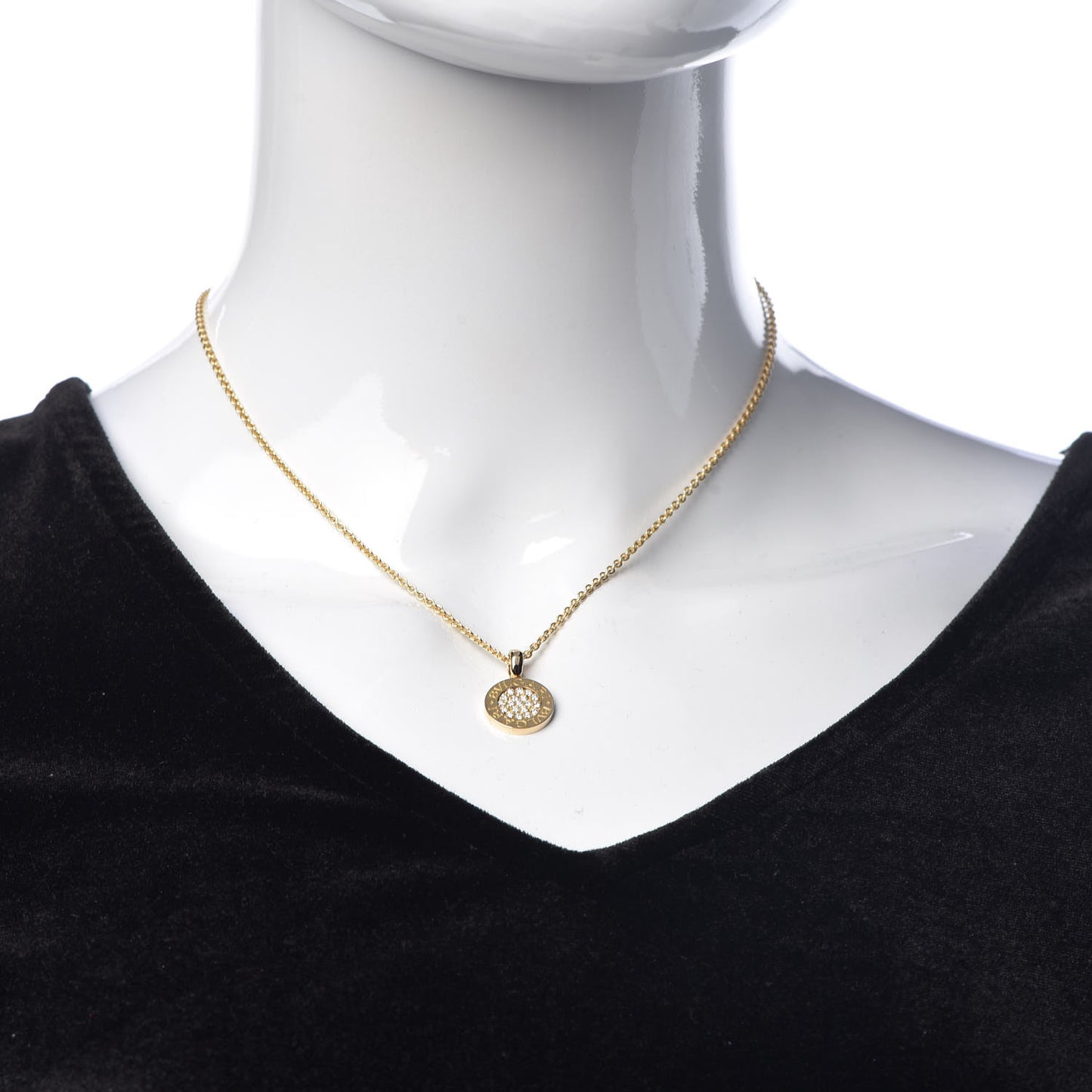 18K Yellow Gold Diamond BVLGARI BVLGARI Pave Pendant Necklace