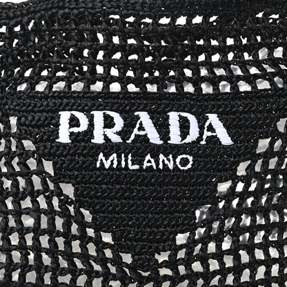 Prada Yarn Raffia Effect Crochet Logo Embroidered Tote Bag Black 8 of 10