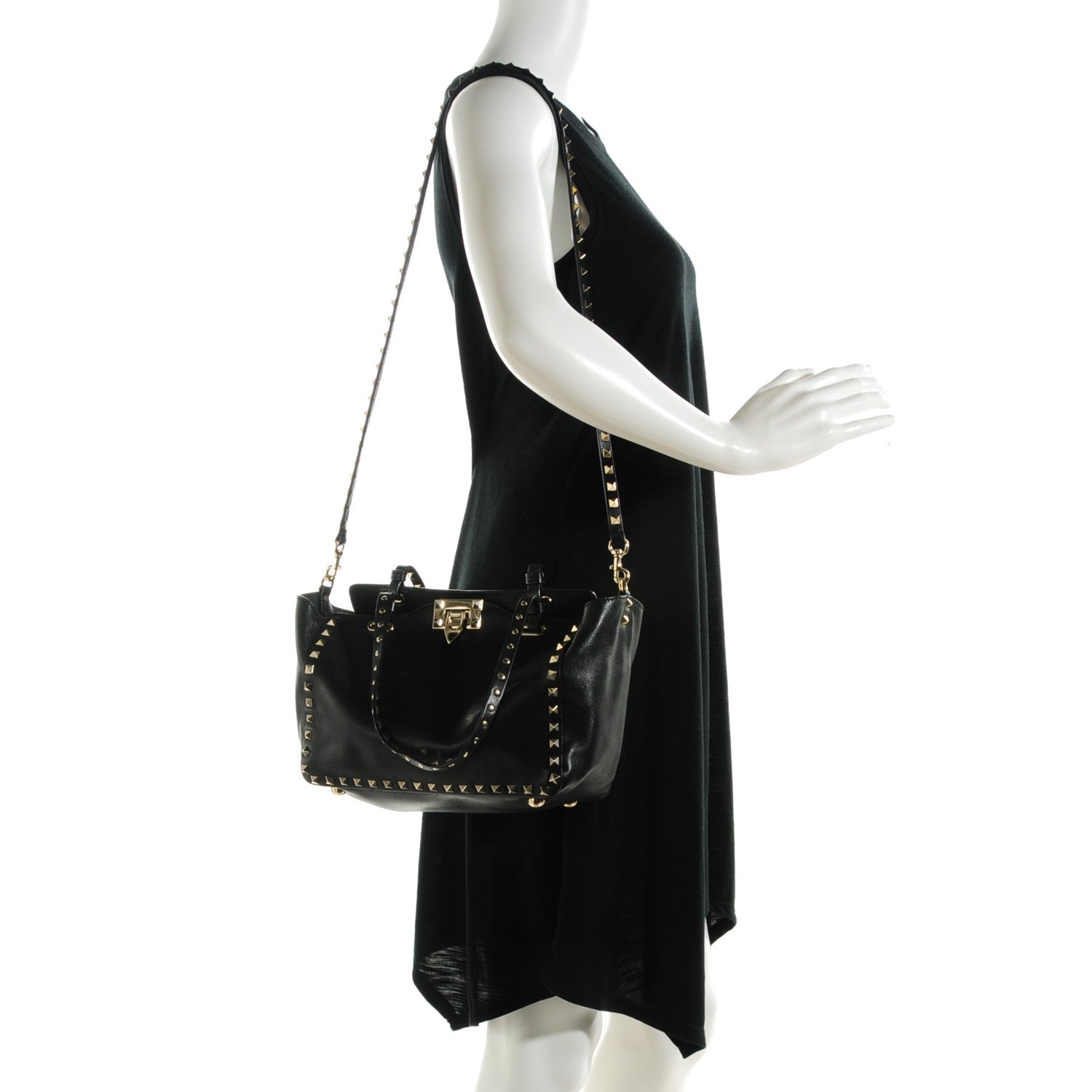 Valentino Garavani Vitello Small Rockstud Tote Black 2 of 7