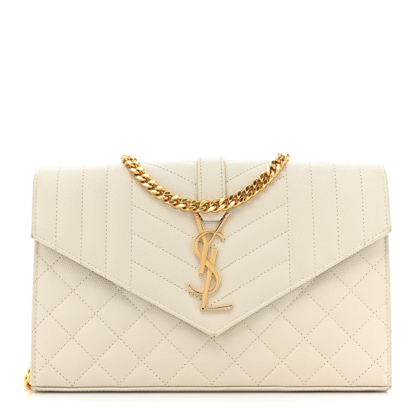 Grain De Poudre Mixed Matelasse Triquilt Monogram Chain Wallet Blanc Vintage