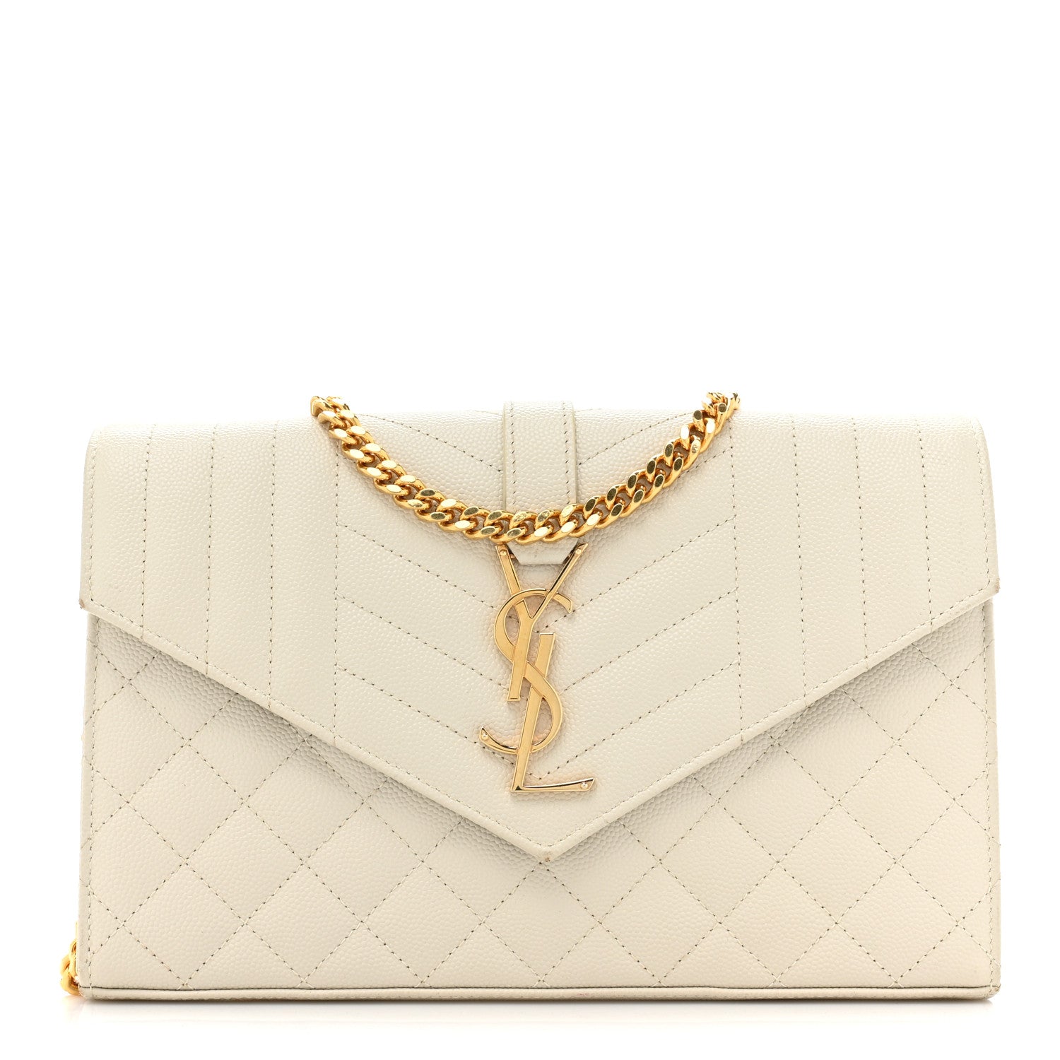 Saint Laurent Grain De Poudre Mixed Matelasse Triquilt Monogram Chain Wallet Blanc Vintage 1 of 15