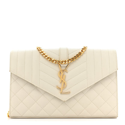 Saint Laurent Grain De Poudre Mixed Matelasse Triquilt Monogram Chain Wallet Blanc Vintage 1 of 15
