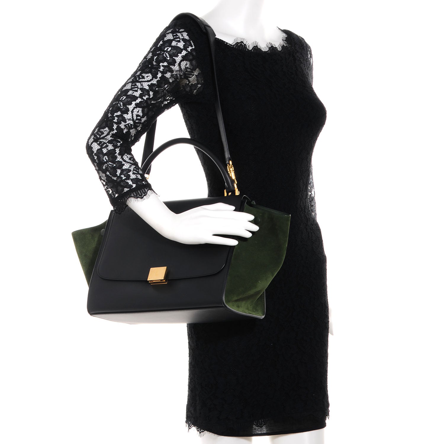 Celine Natural Calfskin Suede Medium Bi-Color Trapeze Black 2 of 9