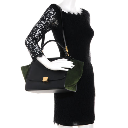 Celine Natural Calfskin Suede Medium Bi-Color Trapeze Black 2 of 9