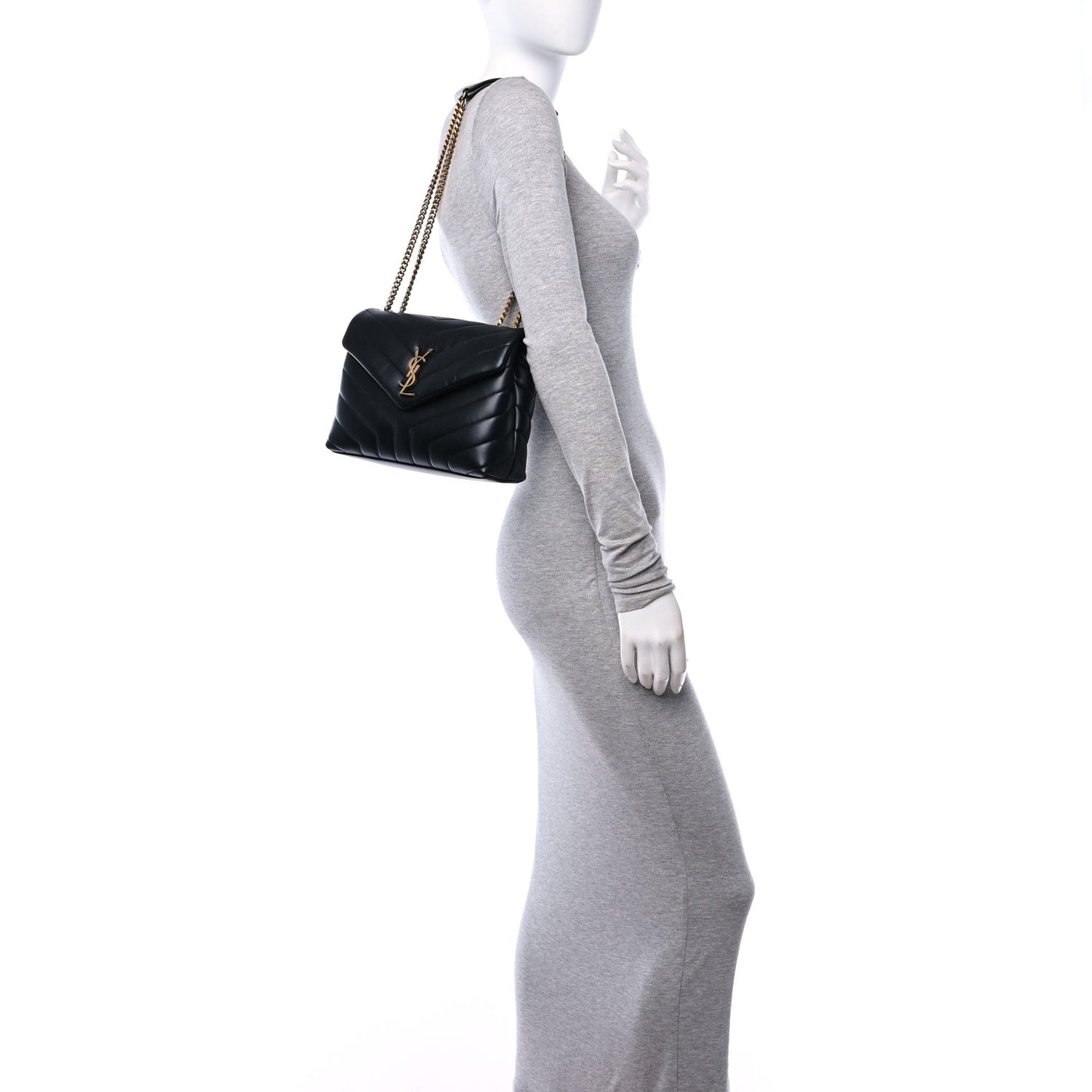 Calfskin Y Quilted Monogram Small Loulou Chain Satchel Black