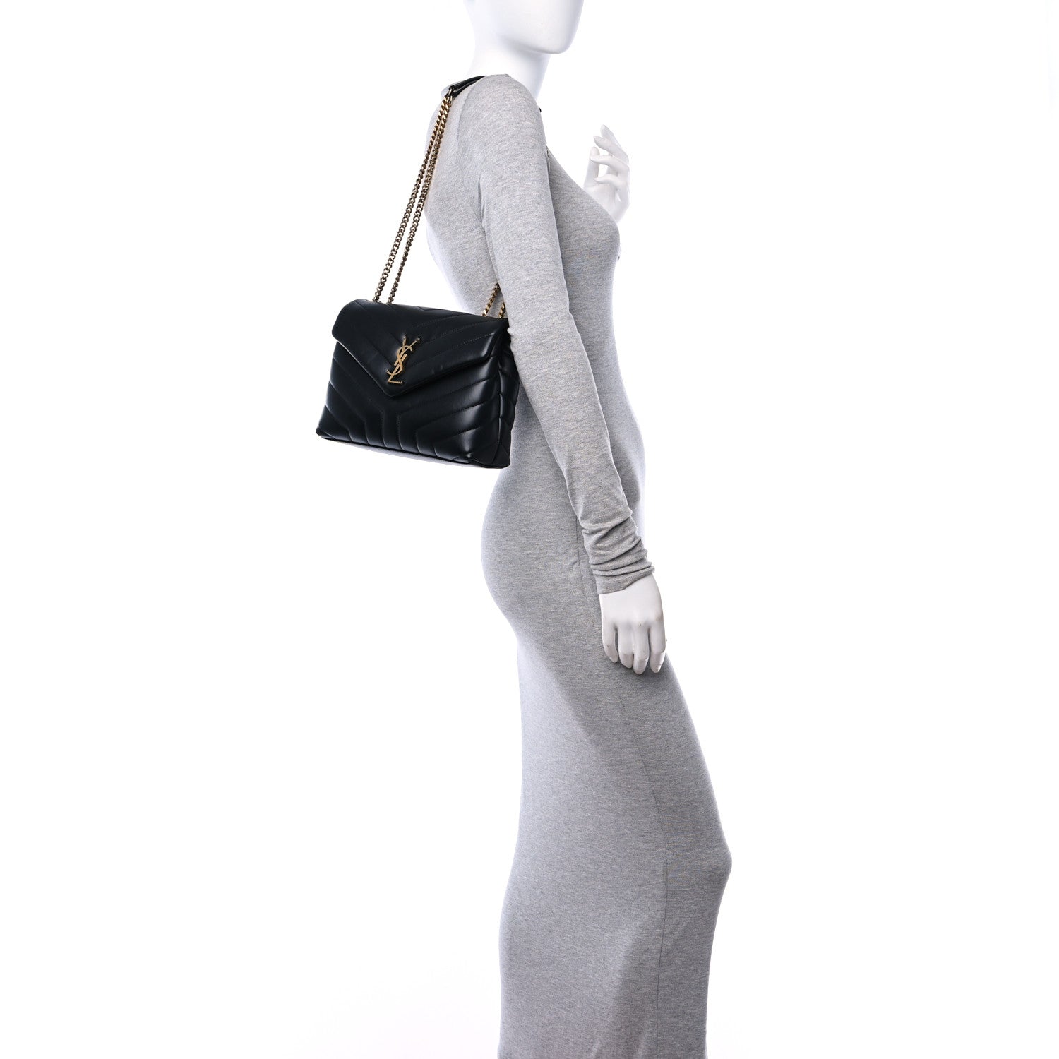 Saint Laurent Calfskin Y Quilted Monogram Small Loulou Chain Satchel Black 2 of 12