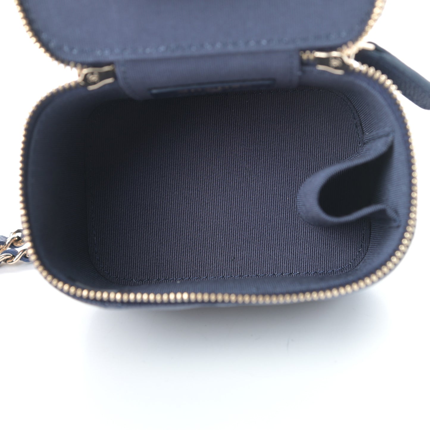 Caviar Quilted Mini Vanity Case With Chain Navy Blue