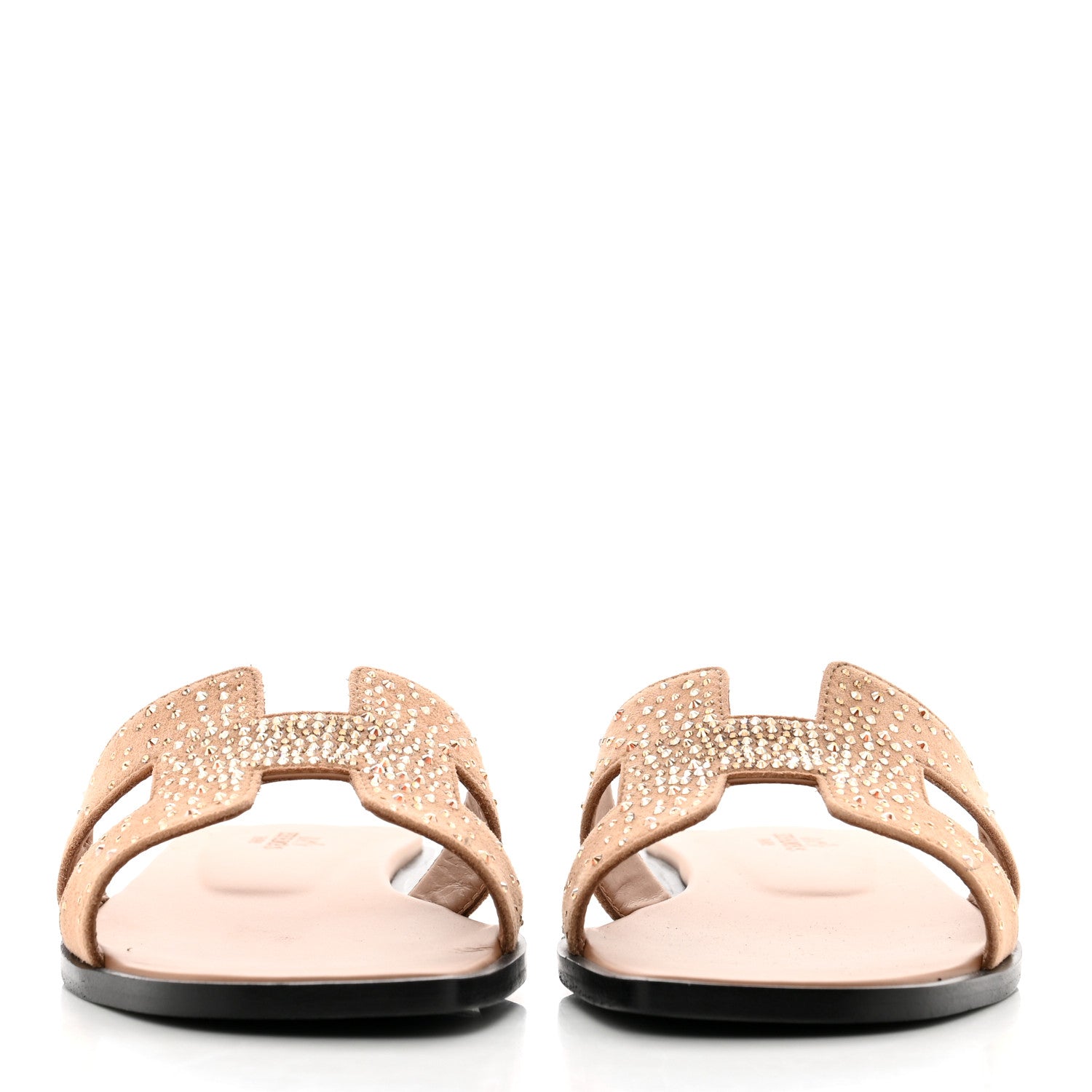 Hermes Suede Goatskin Rhinestone Oran Sandals 37.5 Rose Bois De Santal 2 of 10