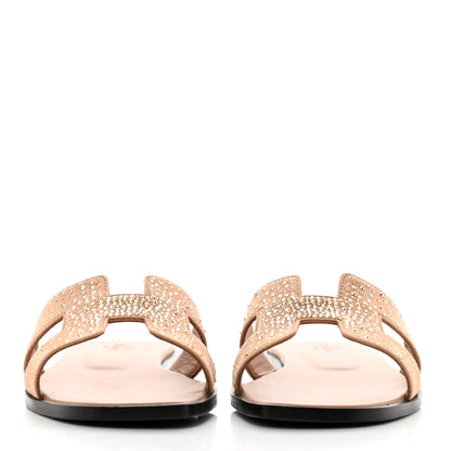Hermes Suede Goatskin Rhinestone Oran Sandals 37.5 Rose Bois De Santal 2 of 10