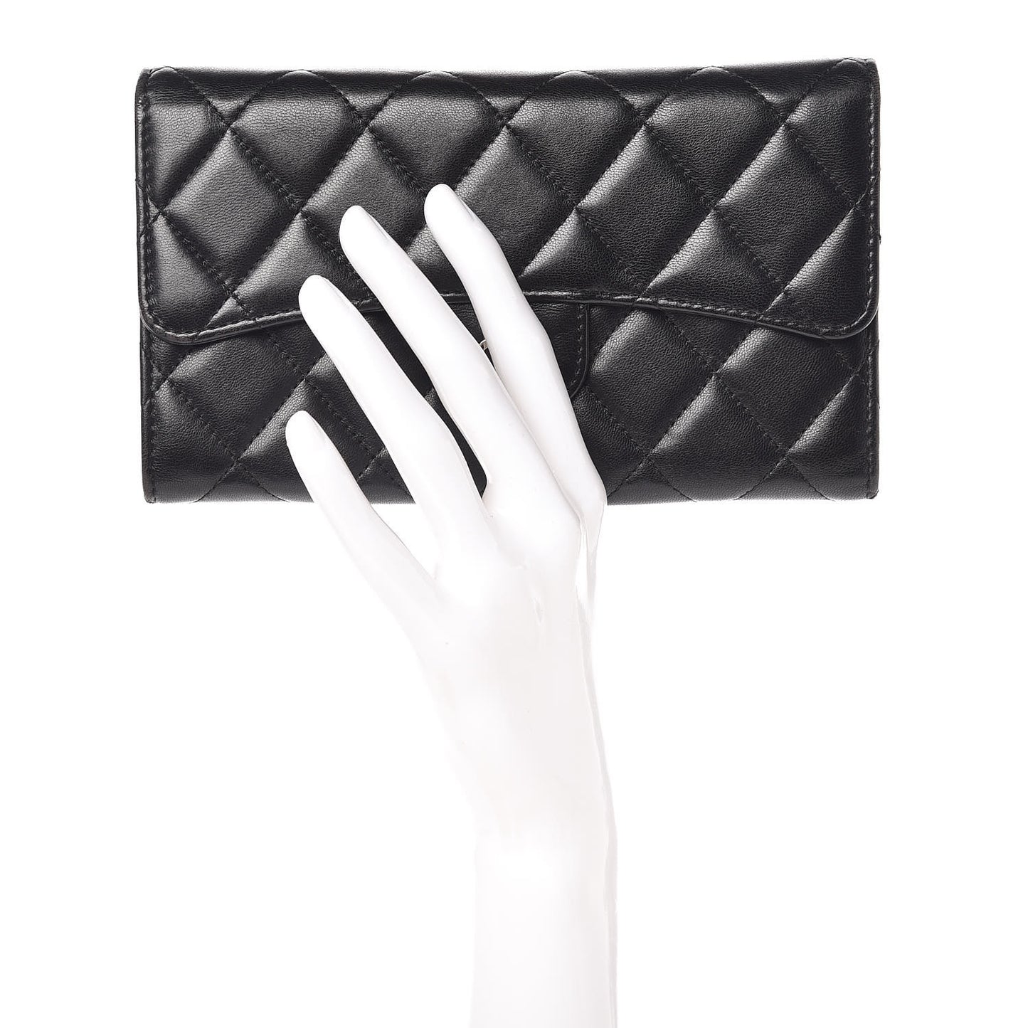Lambskin Quilted Large Flap Wallet Black
