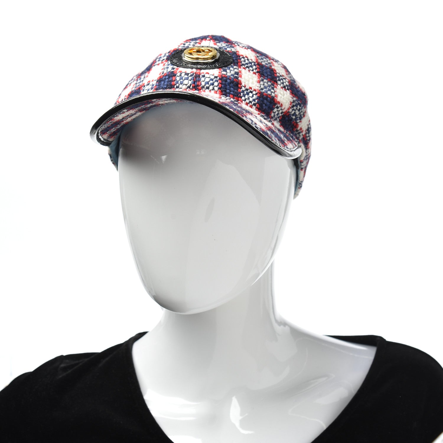 Gucci Vintage Tweed Check Baseball Hat M White Hibiscus Red Marine 2 of 5