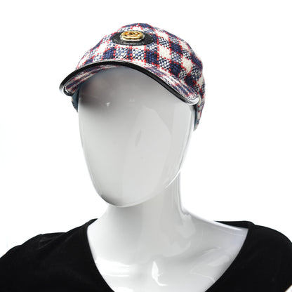 Gucci Vintage Tweed Check Baseball Hat M White Hibiscus Red Marine 2 of 5