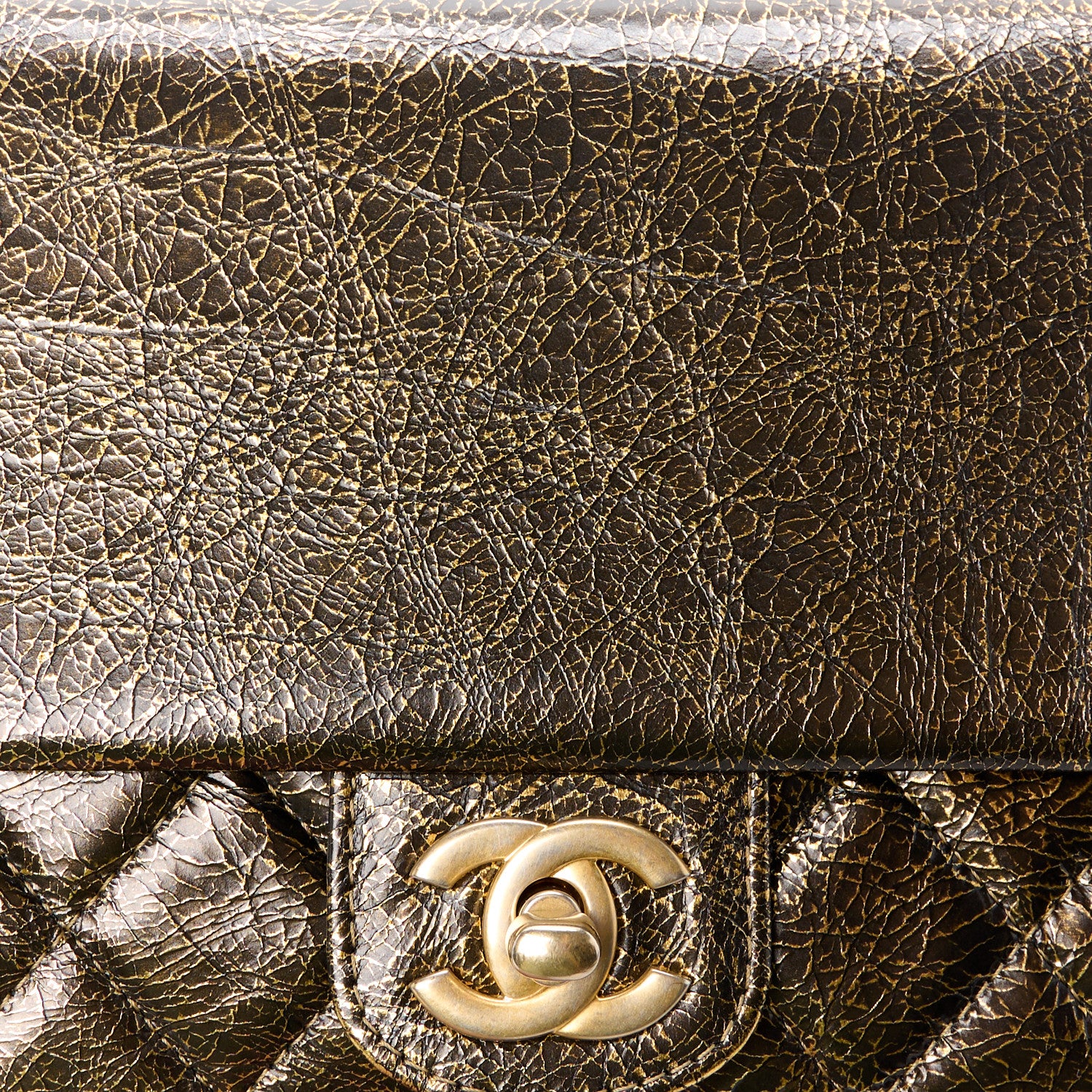 Chanel Cracked Metallic Calfskin Quilted Zip Away Chain Clutch Gold 13 of 13