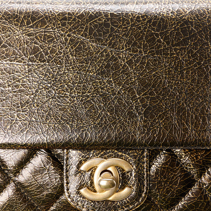 Chanel Cracked Metallic Calfskin Quilted Zip Away Chain Clutch Gold 13 of 13