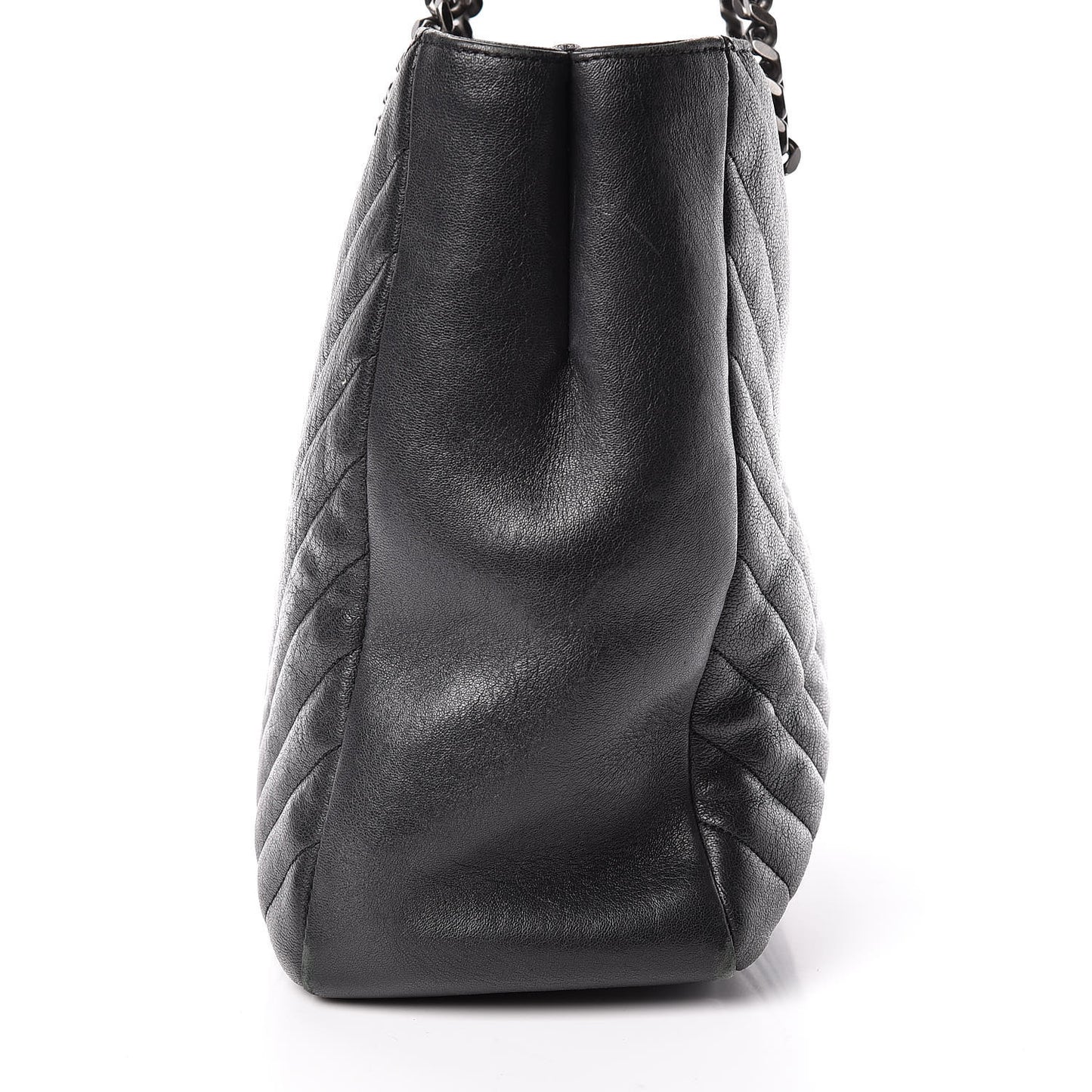 Sheepskin Matelasse Chevron Large Monogram Shopping Bag Black