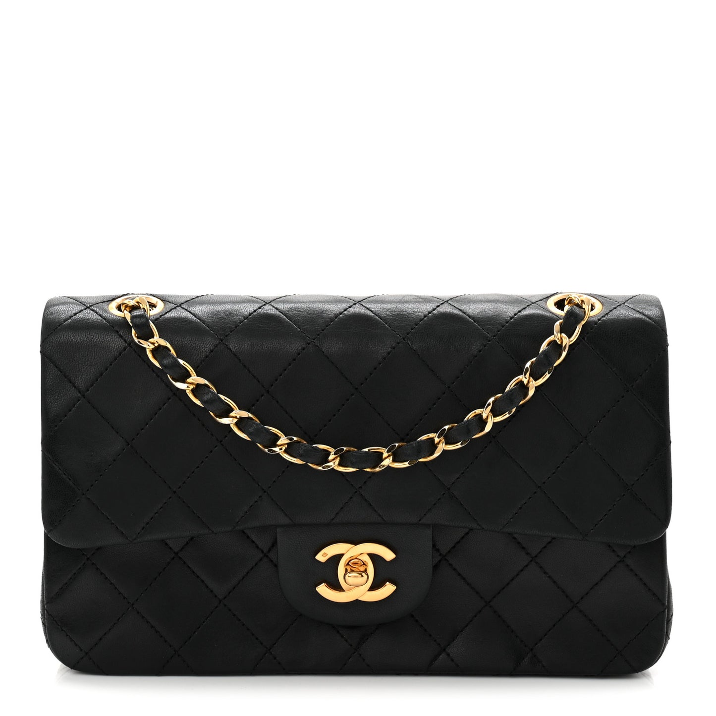 Lambskin Quilted Small Double Flap Black