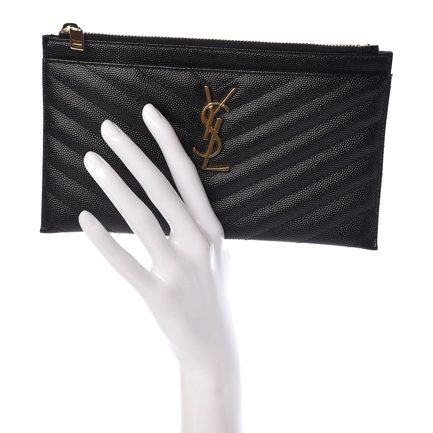 Saint Laurent Grain De Poudre Chevron Monogram Bill Pouch Black 2 of 8