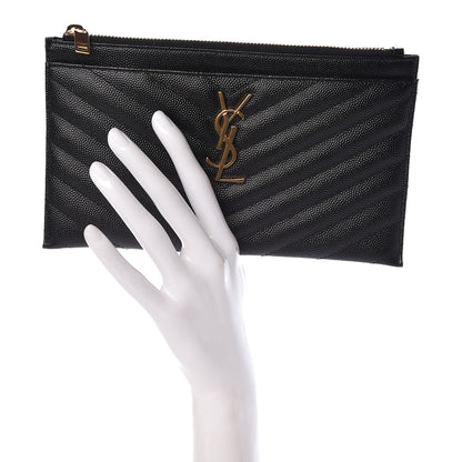Saint Laurent Grain De Poudre Chevron Monogram Bill Pouch Black 2 of 8