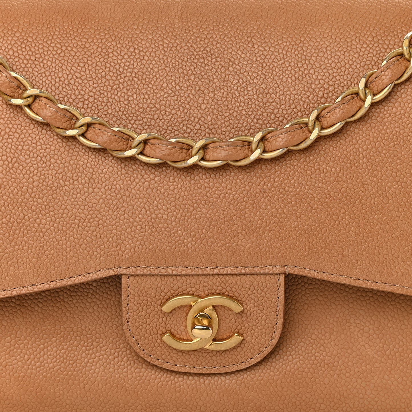 Grained Calfskin Jumbo Classic Pure Double Flap Beige