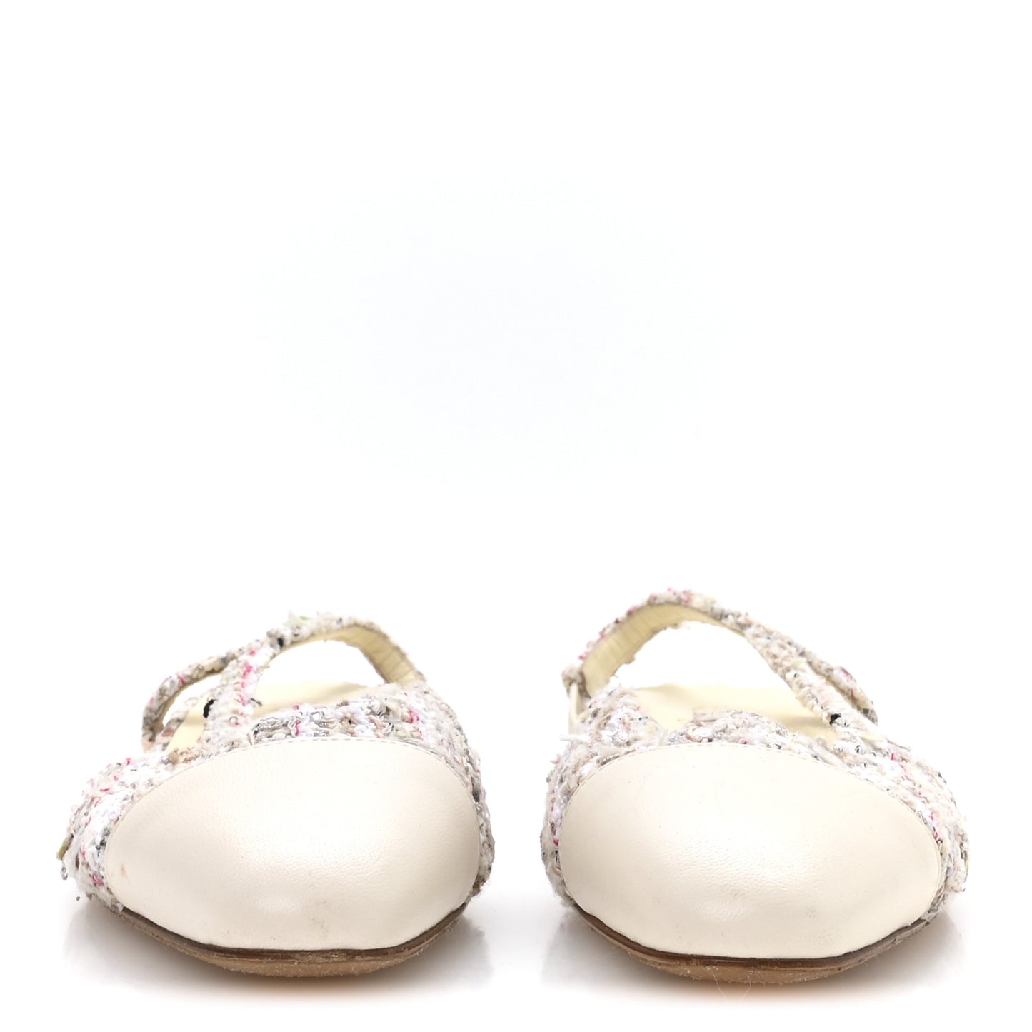 Tweed Cap Toe CC Slingback Flat 37 White