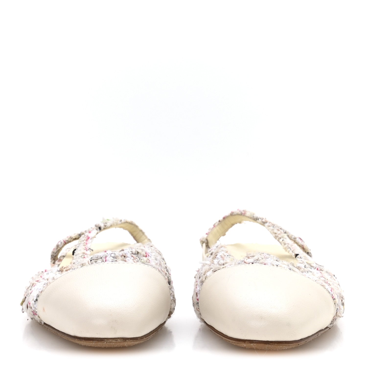 Chanel Tweed Cap Toe CC Slingback Flat 37 White 3 of 8