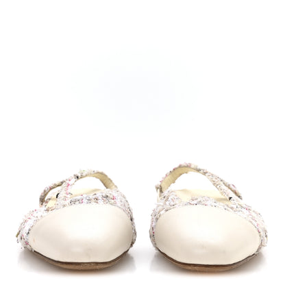 Chanel Tweed Cap Toe CC Slingback Flat 37 White 3 of 8