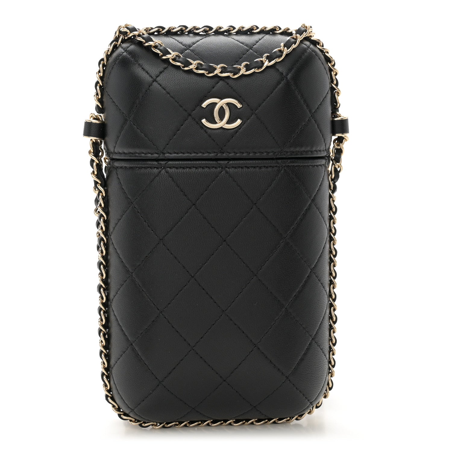 Chanel Lambskin Quilted Chain Around Phone Holder Black 1 of 11