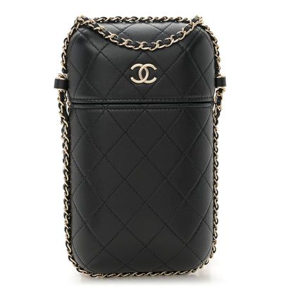 Chanel Lambskin Quilted Chain Around Phone Holder Black 1 of 11