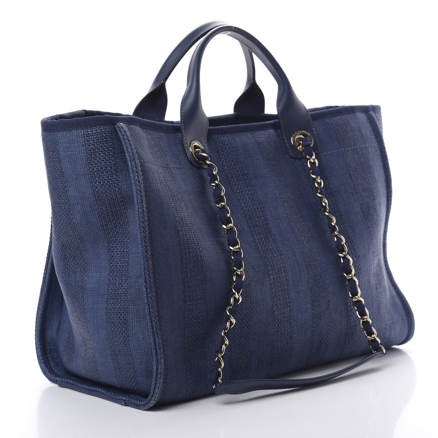 Mixed Fibers Striped Medium Deauville Tote Navy Blue