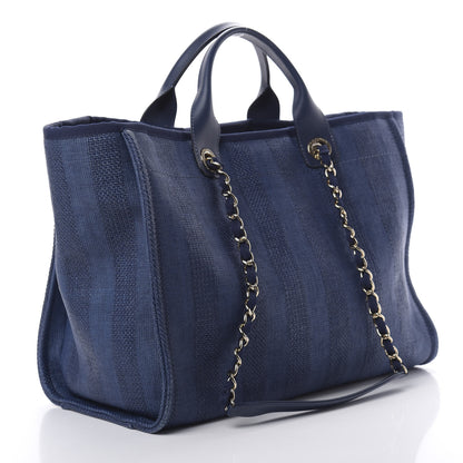 Chanel Mixed Fibers Striped Medium Deauville Tote Navy Blue 3 of 13