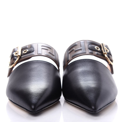 Fendi Vitello FF Embossed Buckle Flat Mules 37 Maya Black 2 of 10