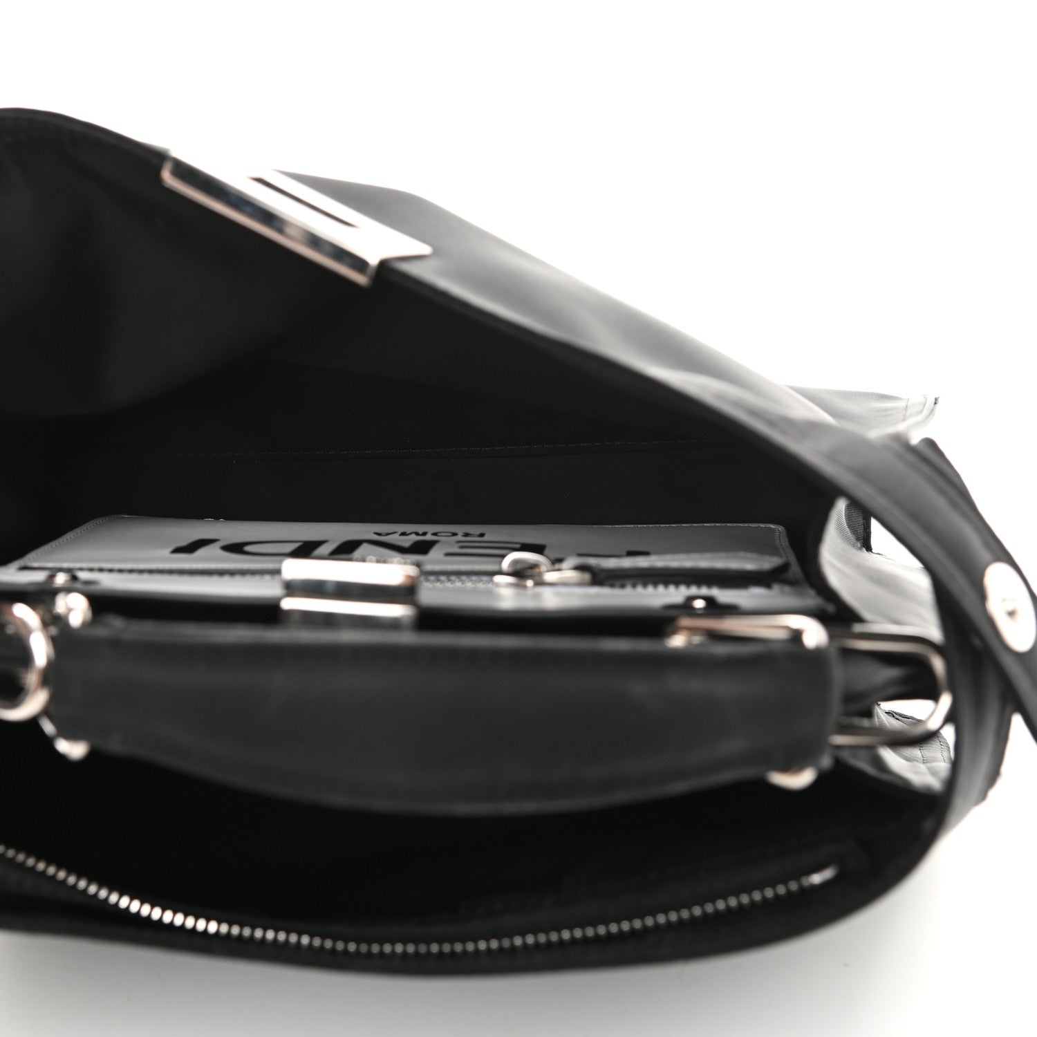 Fendi Nylon Vitello Cover Logo Embossed Mini Peekaboo I SEE U Satchel Black White 7 of 17
