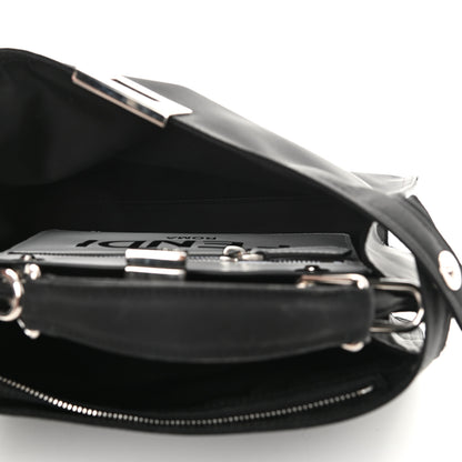 Fendi Nylon Vitello Cover Logo Embossed Mini Peekaboo I SEE U Satchel Black White 7 of 17