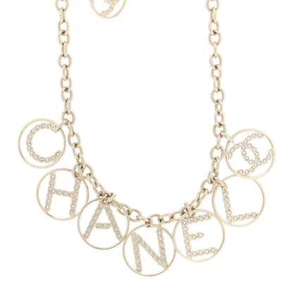 Chanel Metal Strass Crystal Logo Necklace Gold 1 of 5