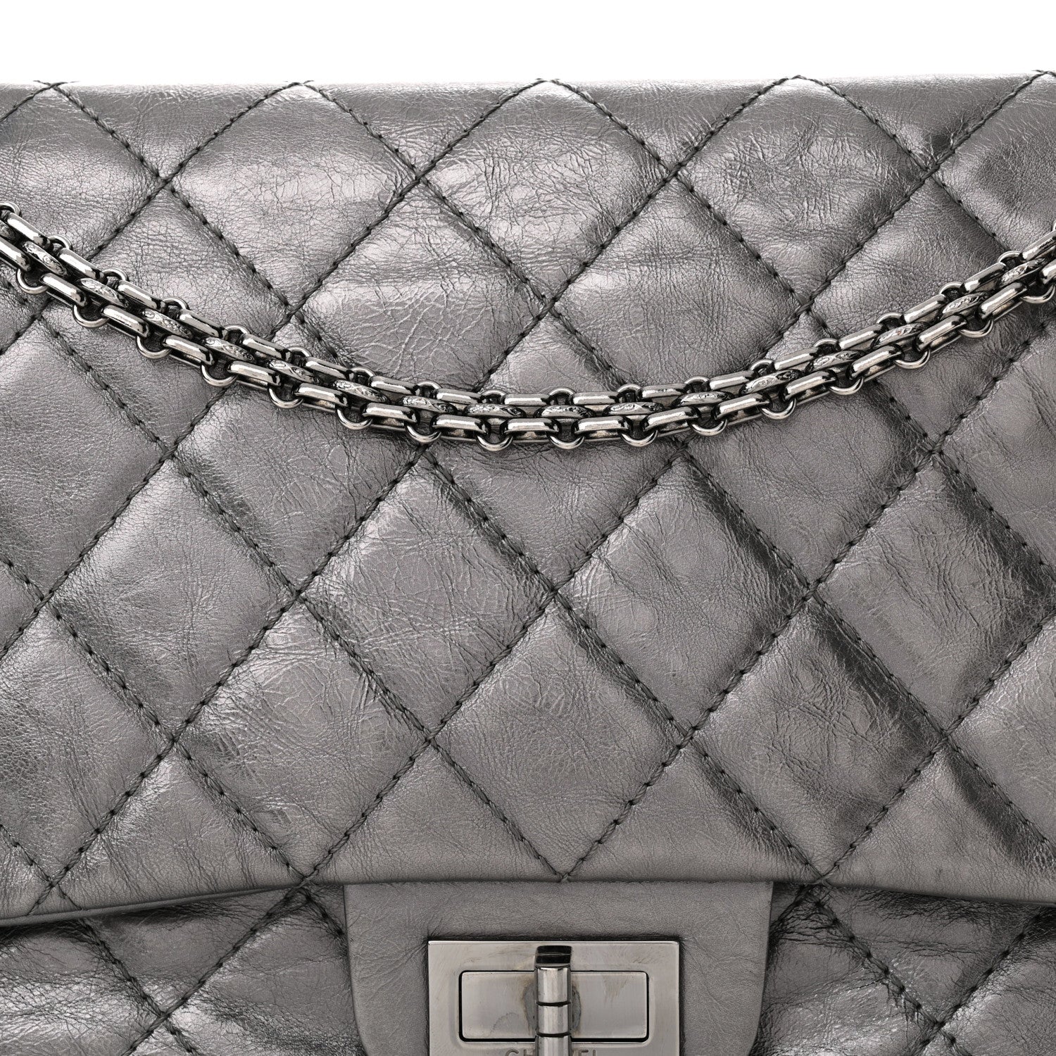 Chanel Metallic Aged Calfskin Quilted 2.55 Reissue 227 Flap Dark Silver 8 of 13