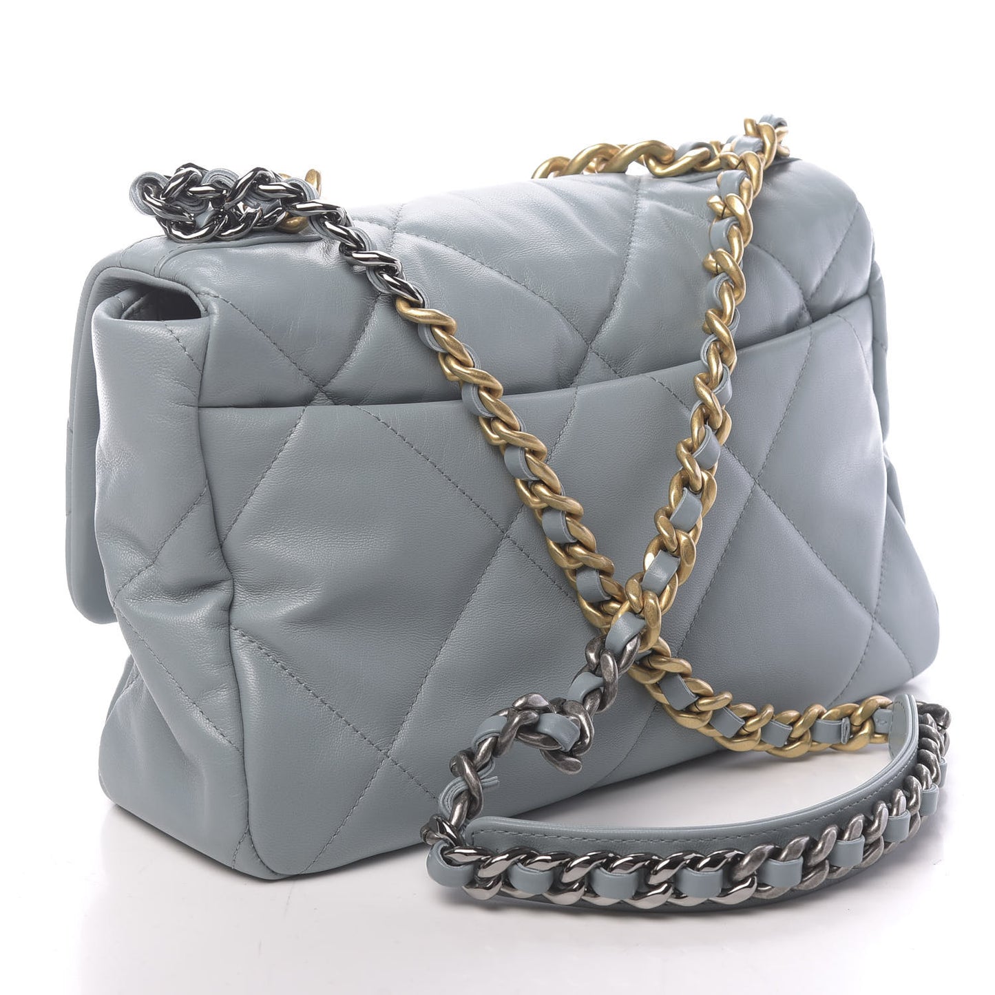 Goatskin Quilted Large 19 Flap Blue