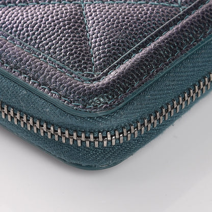 Chanel Iridescent Caviar Quilted Medium Filigree Zip Around Wallet Dark Turquoise 7 of 12