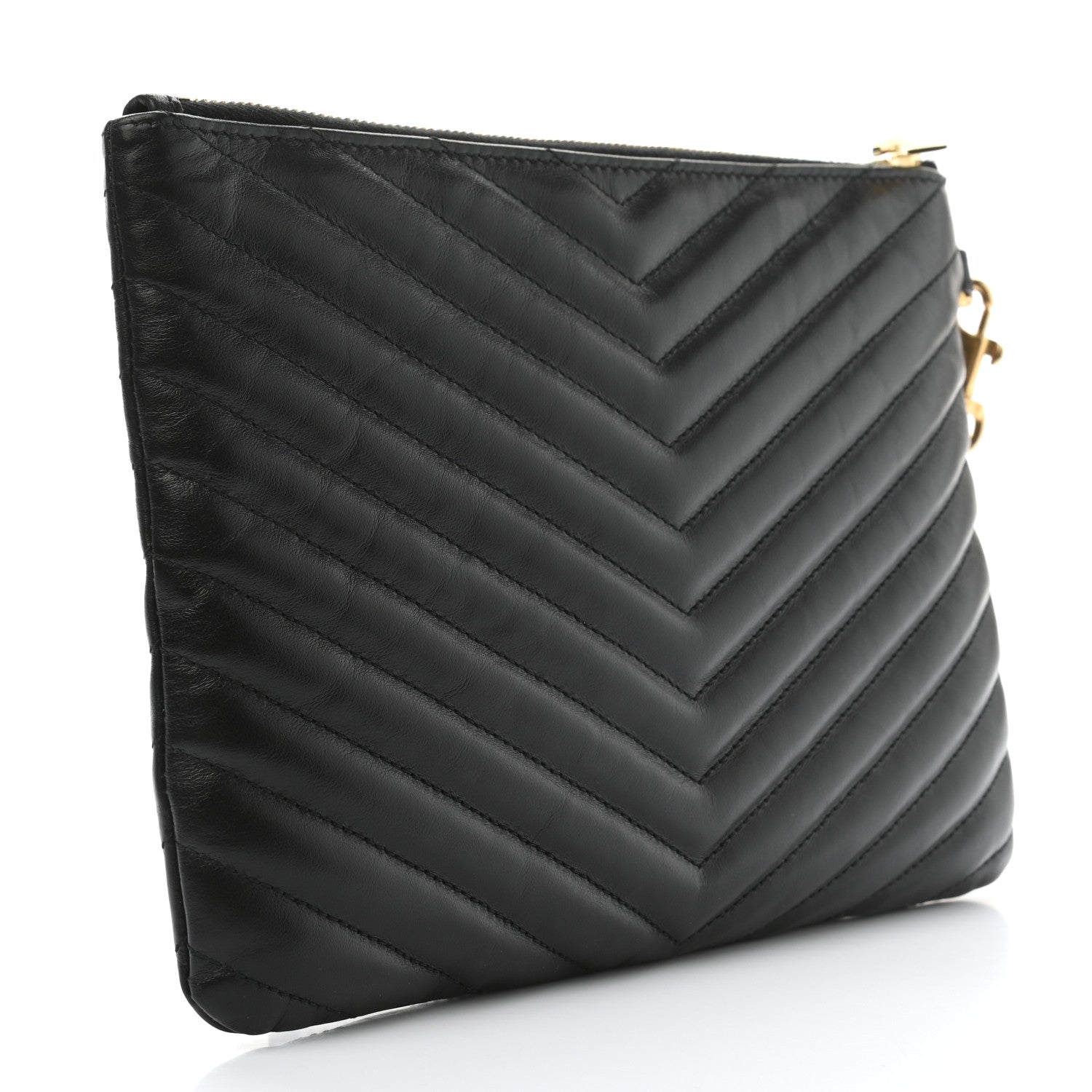 Saint Laurent Calfskin Matelasse Chevron Monogram A5 Wristlet Black 4 of 10
