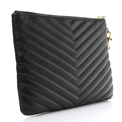 Saint Laurent Calfskin Matelasse Chevron Monogram A5 Wristlet Black 4 of 10